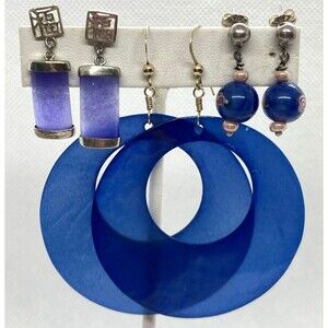 Vintage Lot of 3 Pairs Blue Dangle Drop Earrings Sterling 925 Silver‎ 16g Shell